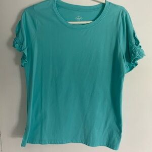 St. John's Bay Blue Teal Ruffled Short Sleeve Tee size medium